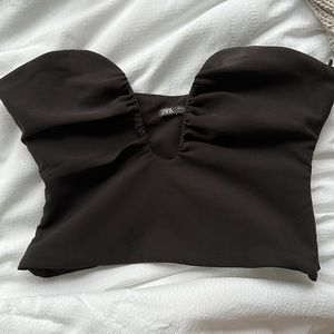 ZARA SWEETHEART NECKLINE CROP TOP BLACK